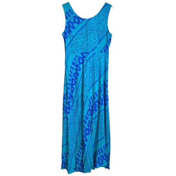 VTG 80s 90s Karin Stevens 100% rayon blue teal abstract stripe maxi dress Size 8 - Picture 2 of 11